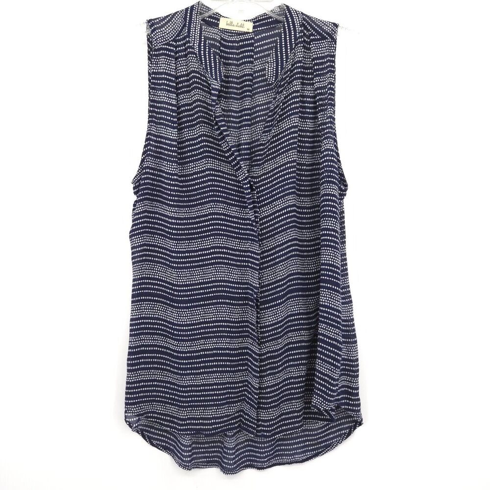 Bella Dahl sleeveless‎ pleat blouse Size M navy blue stripe style # B2841-910